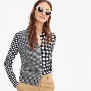 J. CREW Jackie Cotton Gingham Mix Check Cardigan